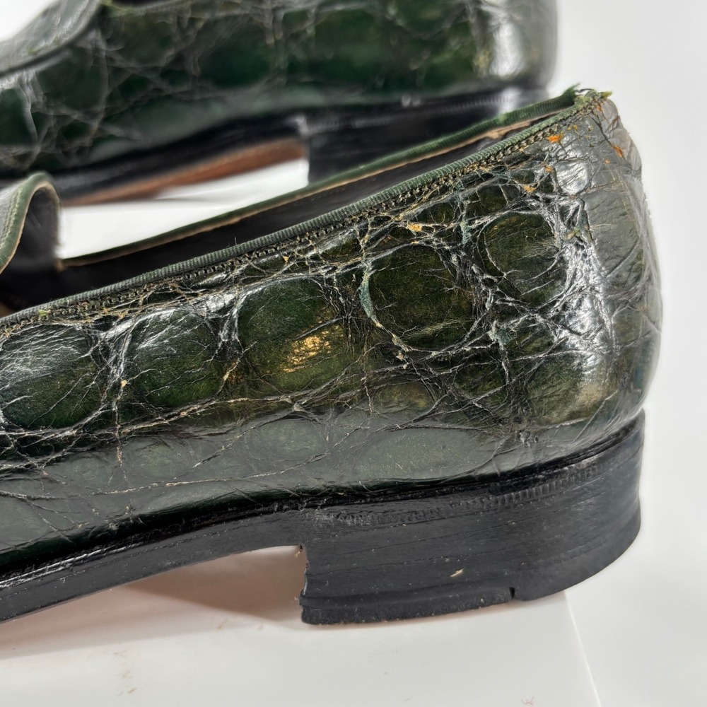 Vintage FootJoy Genuine Alligator Crocodile Loafer Green Exotic Leather Men 10.5 - Picture 2 of 16